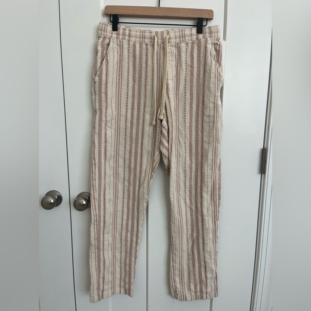 E.T.A Striped 100% Cotton Boho Beach Pants Women 32 Elastic Waist Resort Wear